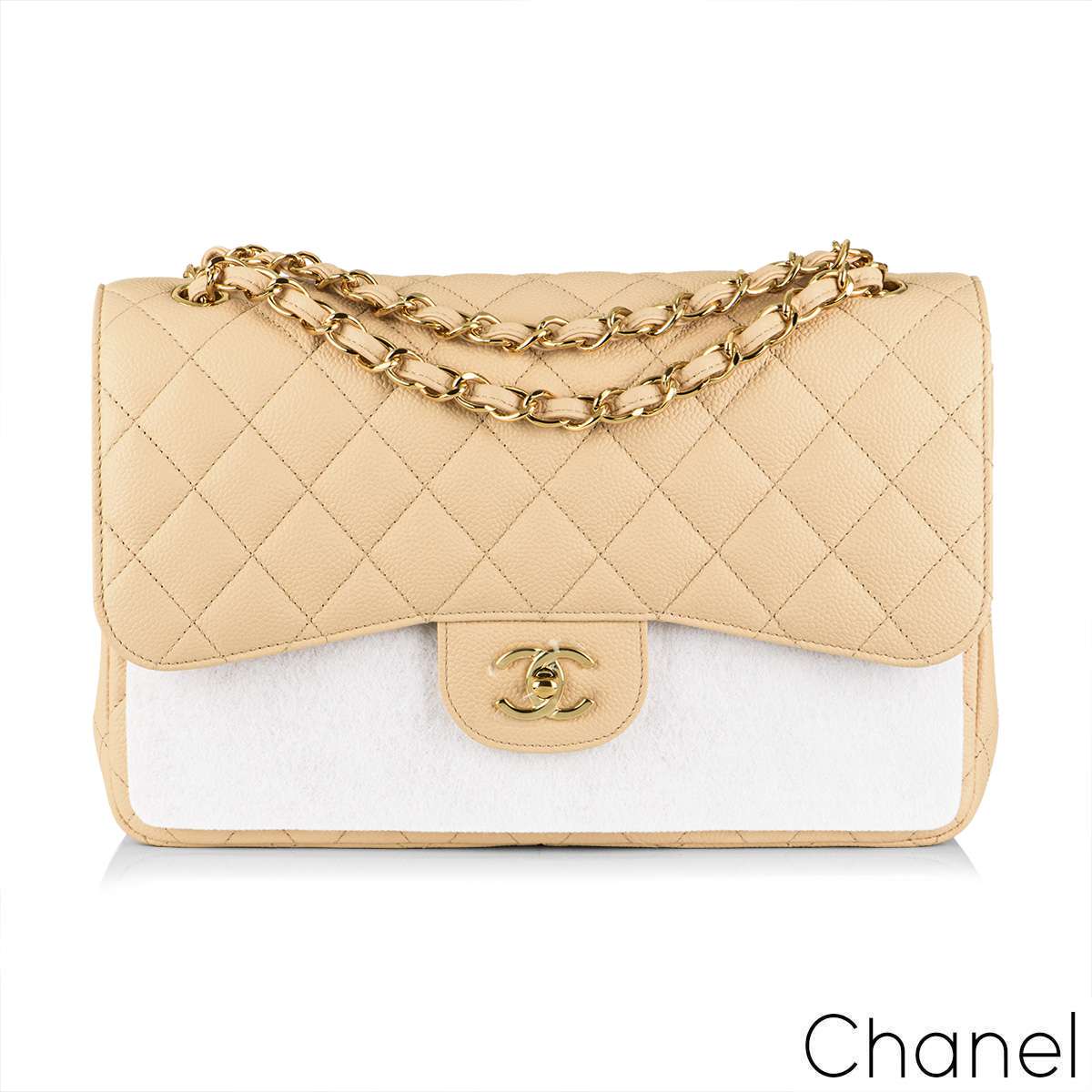 Chanel Beige Caviar Jumbo Classic Double Flap Bag  Rich Diamonds